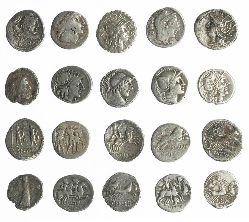 193   -  REPÚBLICA ROMANA. Lote de 9 denarios: Thoria, Procilia, Appuleia (forrado), Cornelia, Memmia, Cupiennia, Anónimo, Pomponia y Cornelia. BC+/MBC.