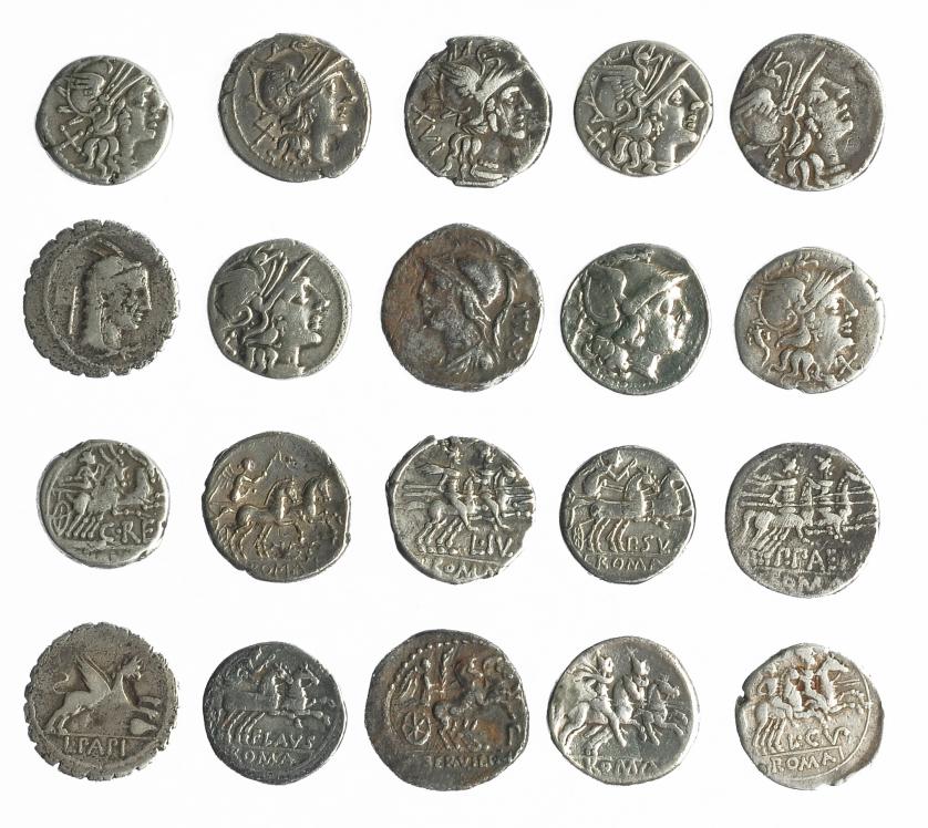 194   -  REPÚBLICA ROMANA. Lote de 10 denarios: anónimos (2), Aelia, Cupiennia, Matiena, Servilia, Julia, Papia, Renia, Cornelia. BC+/MBC.