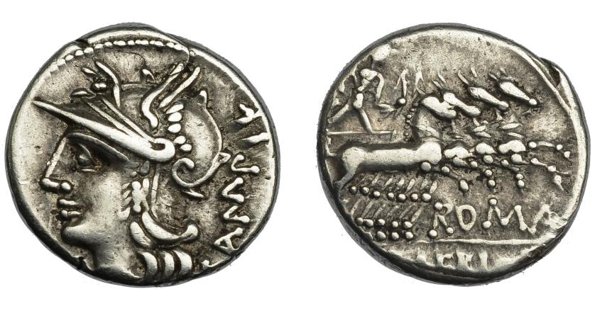 205   -  REPÚBLICA ROMANA. BAEBIA. Denario. Roma (137 a.C.). R/ Apolo en cuadriga a der. AR 3,89 g. 18 mm. CRAW-236.1a. FFC-198. MBC. 