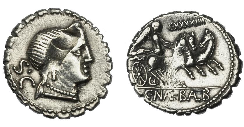 223   -  REPÚBLICA ROMANA. NAEVIA. Denario. Roma (79 a.C.). R/ Victoria en triga a der.; encima número, en exergo C NAE BALB. AR 3,83 g. 18,5 mm. CRAW-328.1b. FFC-937. Fuertes vanos. Limpiada. MBC.