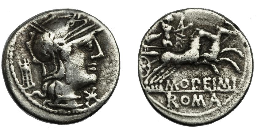 224   -  REPÚBLICA ROMANA. OPIMIA. Denario. Roma (131 a.C.). A/ Trípode. R/ M OPEIMI, exergo ROMA. AR 3,67 g. 18,9 mm. CRAW-254.1. FFC-950. MBC-/BC+.