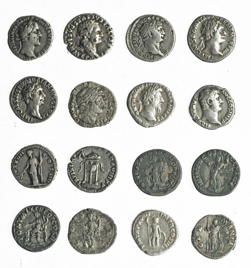 257   -  IMPERIO ROMANO. Lote de 8 denarios altoimperiales, 1 de ellos forrado. Limpiados. BC+/MBC-.