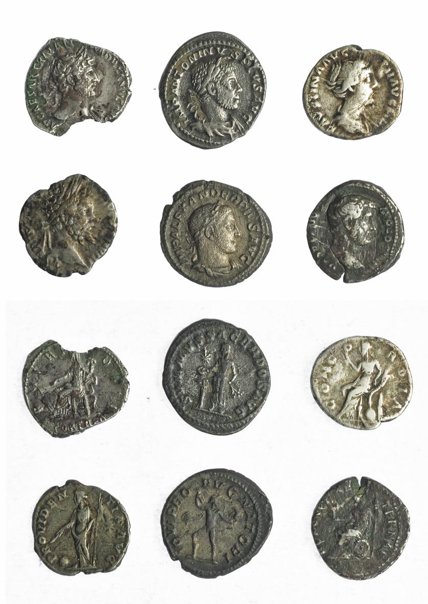 258   -  IMPERIO ROMANO. Lote de 6 denarios, dos de ellos con roturas. De BC a MBC-.