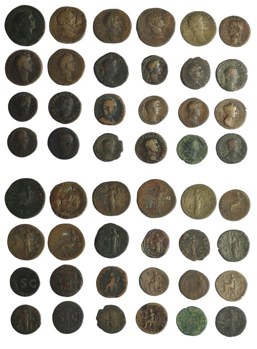 264   -  IMPERIO ROMANO. Lote de 24 monedas: 10 sestercios y 14 ases y dupondios. RC/BC+.