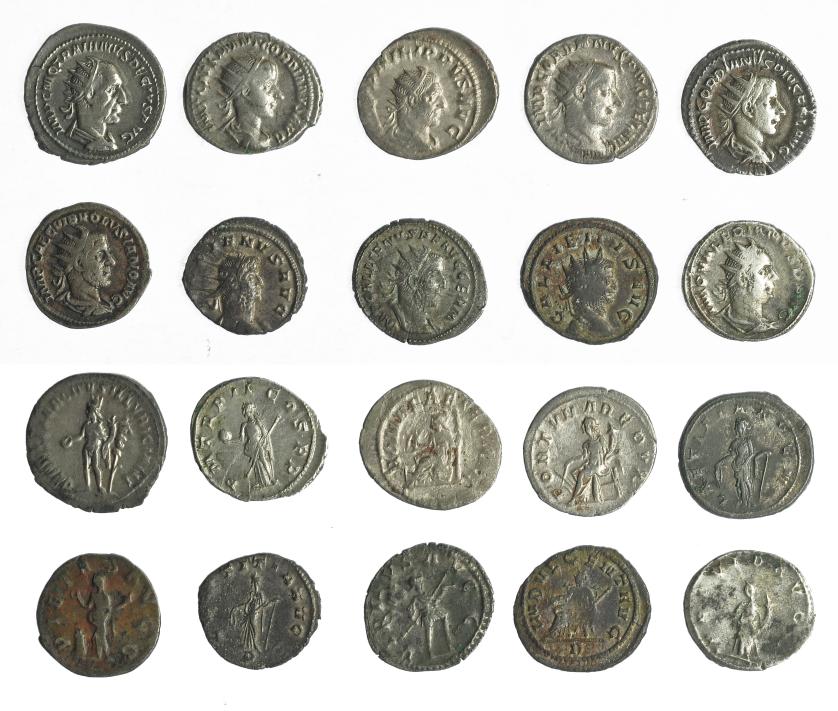269   -  IMPERIO ROMANO. Lote de 10 antoninianos: Filipo II, Volusiano, Gordiano III (3), Valeriano, Trajano Decio y Galieno (3). BC+/MBC.