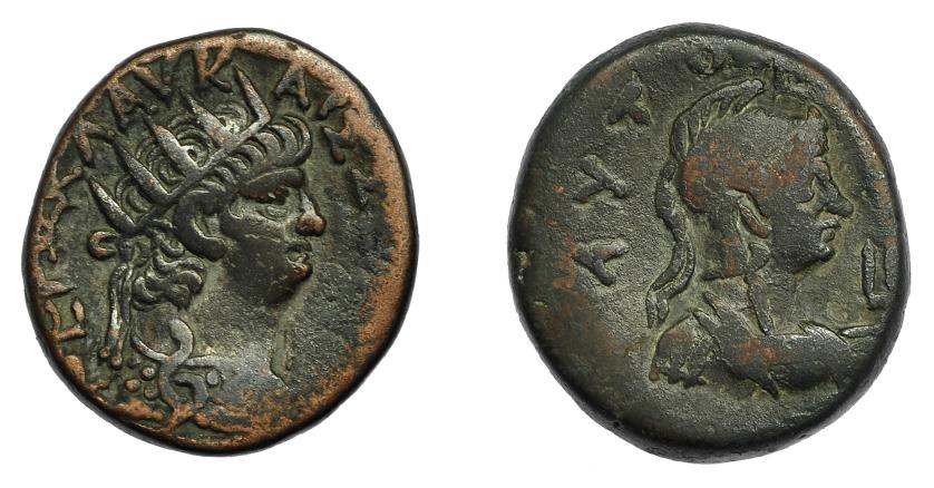 295   -  IMPERIO ROMANO. NERÓN. Tetradracma. Alejandría (66-67 d.C.). A/ Busto radiado a der. R/ Busto de Roma a der., delante fecha L(I-). VE 12,85 g. 24,5 mm. RPC-I, 5293. MBC-/BC+.