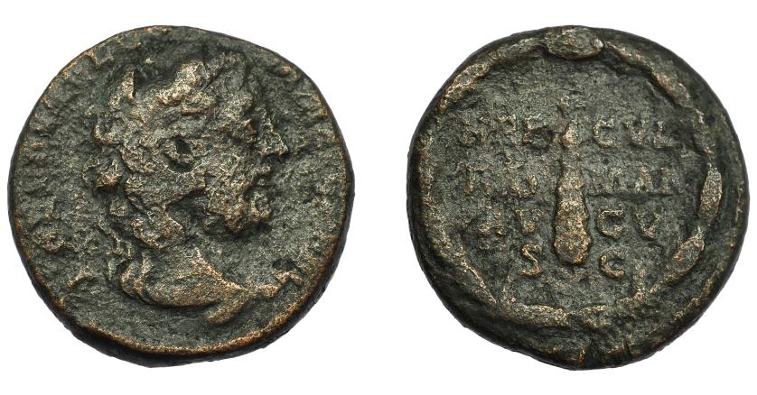 313   -  IMPERIO ROMANO. CÓMODO. As. Roma (192). A/ Cabeza del emperador como Hércules a der. R/ Clava; HER-CVL/RO-MAN/AV-GV/S-C dentro de láurea. AE 7,88 g. 28,5 mm. RIC-644. RC.