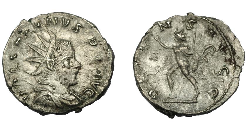324   -  IMPERIO ROMANO. VALERIANO I. Antoniniano. Colonia (257-259). R/ Sol avanzando a izq. con látigo; ORIENS AVGG. VE 3,58 g. 21,5 mm. RIC-12. P.O. MBC-.