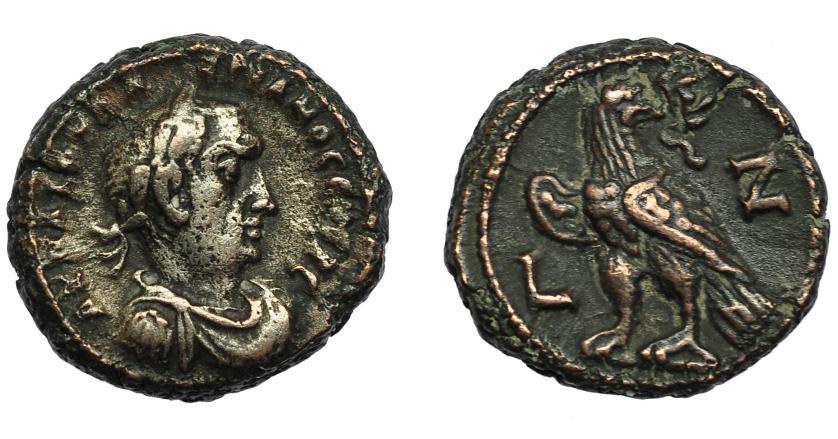 325   -  IMPERIO ROMANO. VALERIANO I. Tetradracma. Alejandría (259-260). R/ Águila a izq. con cabeza vuelta; fecha L-Z (año 7). MBC-/MBC.