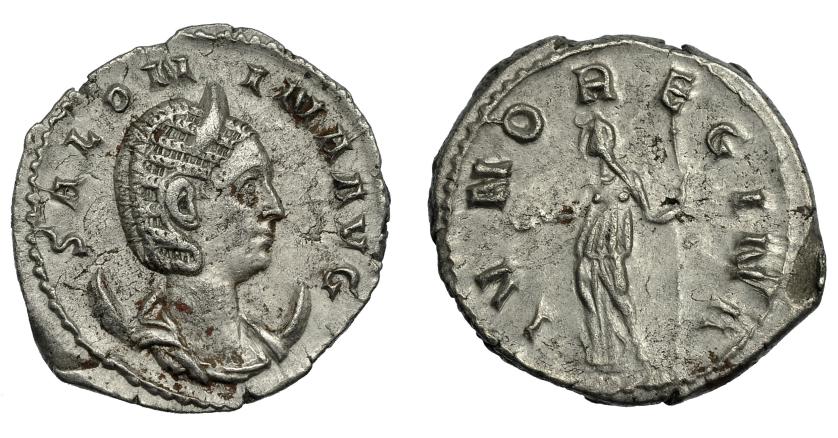 327   -  IMPERIO ROMANO. SALONINA. Antoniniano. Roma (257-258). R/ Juno a izq. con pátera y cetro; IVNO REGINA. AR 3,11 g. 21,05 mm. RIC-29. P.O. MBC+.
