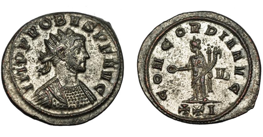 349   -  IMPERIO ROMANO. PROBO. Antoniniano. Siscia (276-282). R/ Concordia a izq. con pátera y doble cornucopia; CONCORDIA AVG, VI/XXI. VE 3,84 g. 23,3 mm. RIC-661. P.O. MBC+/EBC-.