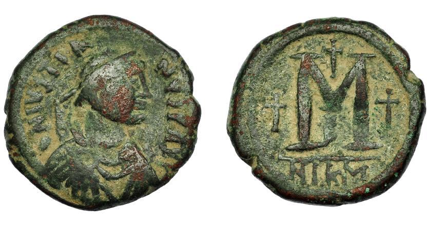 383   -  IMPERIO BIZANTINO. JUSTINIANO I. Follis. Nicomedia (527-565). AE 17,93 g. 29,8 mm. SBB-199. BC+/MBC-.