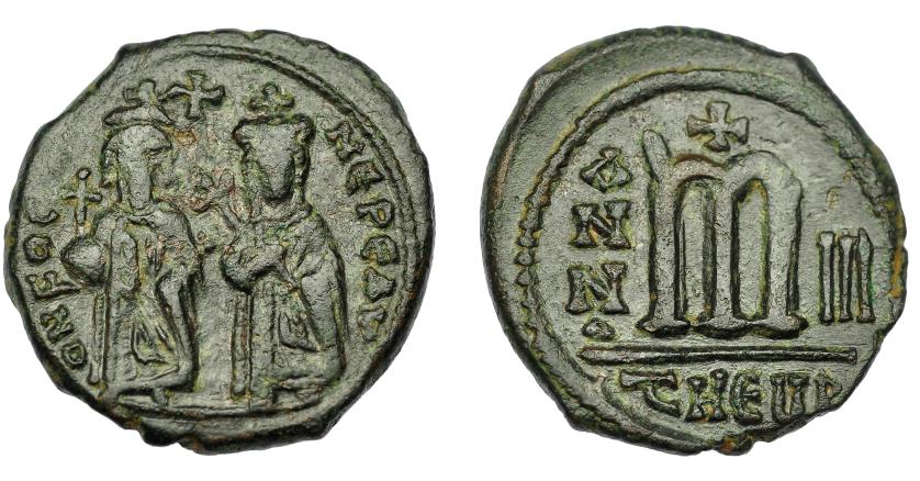 388   -  IMPERIO BIZANTINO. FOCAS. Follis. Antioquía (604-605). AE 9,98 g. 25,7 mm. SBB-671. MBC/MBC+.