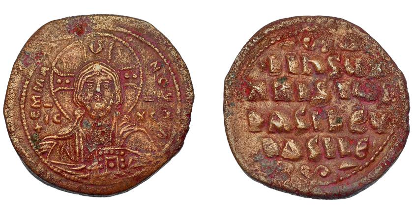 395   -  IMPERIO BIZANTINO. Folles anónimos (1020-1035). AE 17,77 g. 34 mm. SBB-1818. Pátina rojiza. MBC.
