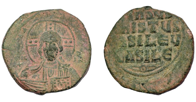 396   -  IMPERIO BIZANTINO. Folles anónimos (1020-1035). AE 8,59 g. 26,8 mm. SBB-1818. Pátina verde. BC+.