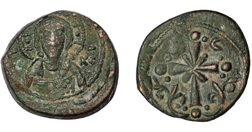 398   -  IMPERIO BIZANTINO. Folles anónimo. Atribuidos a Nicéforo III. AE 5,67 g. 23,4 mm. SBB-1889. MBC-/MBC.