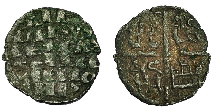 424   -  REINOS DE CASTILLA Y LEÓN. ALFONSO X. Dinero. Marca roel en primer y tercer cuadrante. VE 0,85 g. 17,2 mm. III-245. BMM-363. MBC.