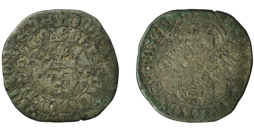 468   -  REINOS DE CASTILLA Y LEÓN. ENRIQUE II. Real de vellón. Toledo. T en anv. VE 3,67 g. 25,7 mm. III-423. BMM-583.3. BC+/BC-.