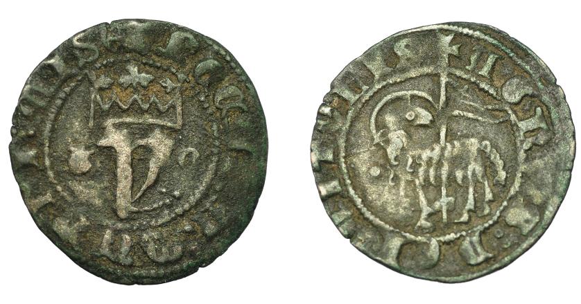 476   -  REINOS DE CASTILLA Y LEÓN. JUAN I. Blanca del Agnus Dei. ¿Toro? Punto delante del cordero. VE 1,43 g. 20,9 mm. III-558.1. BMM-732.1. MBC-.