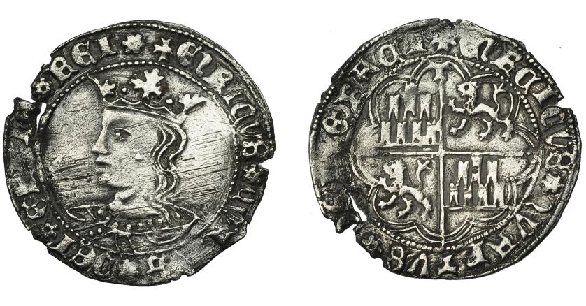 478   -  REINOS DE CASTILLA Y LEÓN. ENRIQUE IV. Real. Toledo. Ley. en anv. y rev. + ENRICVS QVARTVS DEI GRACIA. La ley. del anv. termina en REI. AR 3,05 g. 27,2 mm. III-693 vte. BMM-887 vte.Pequeñas roturas al borde. Finísimas rayas de acuñación. MBC. Rara.