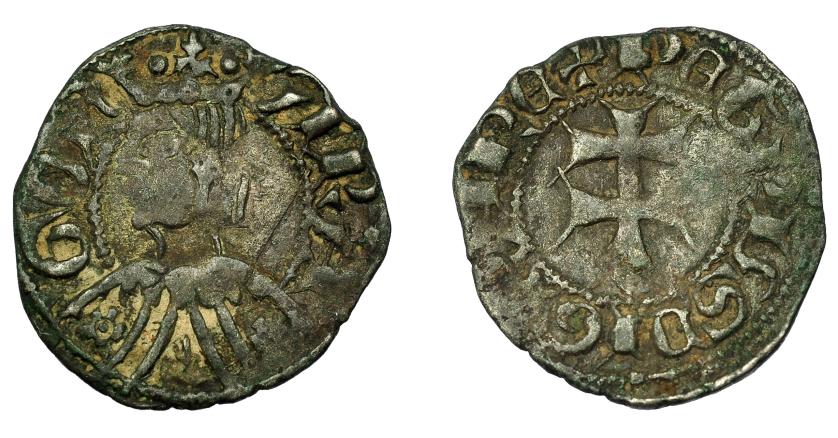 503   -  CORONA DE ARAGÓN. PEDRO EL CEREMONIOSO (1336-1387). Dinero. Aragón. VE 1,04 g. 17,06 mm. IV-463. MBC-.