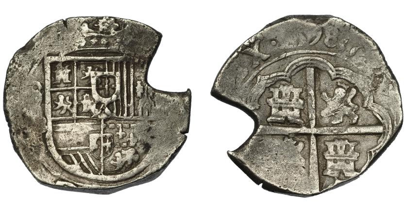 524   -  FELIPE II. 4 reales (1)598. Sevilla. B. Fecha en rev. AC-595. Cospel irregular. MBC/BC+.