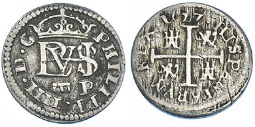 550   -  FELIPE IV. 1/2 real. 1627. Segovia. P. Acueducto de dos arcos. MBC-.
