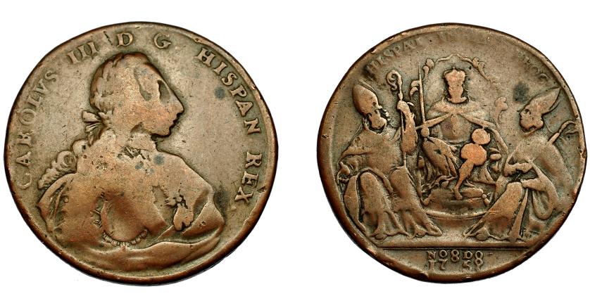 577   -  CARLOS III. Medalla. 1759. Proclamación en Sevilla. AE 34,5 mm. MNP-69. H-40 vte. BC+.