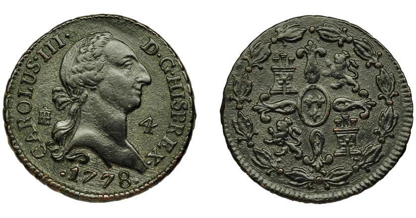 581   -  CARLOS III. 4 maravedís. 1778. Segovia. VI-46. MBC-/MBC.