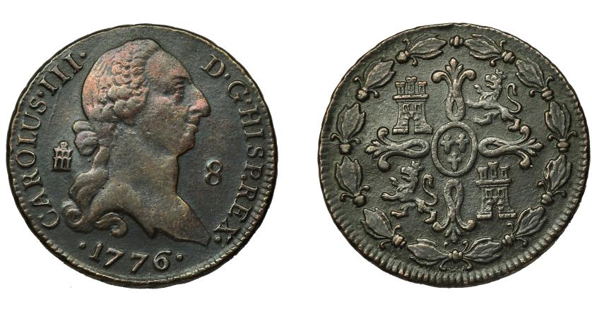 583   -  CARLOS III. 8 maravedís. 1776. Segovia. VI-60.  BC+/MBC. Escasa.