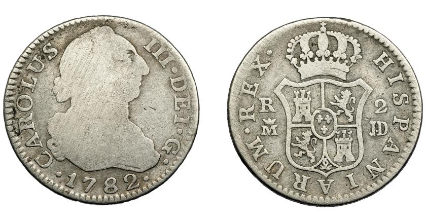 584   -  CARLOS III. 2 reales. 1782. Madrid. JD. AC-632. BC/BC+.
