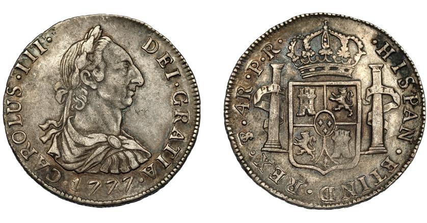 587   -  CARLOS III. 4 reales. 1777. Potosí. PR. VI-802. MBC.