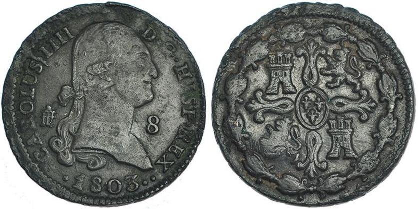 608   -  CARLOS IV. 8 maravedís. 1803. Segovia. VI-76. MBC-/MBC.