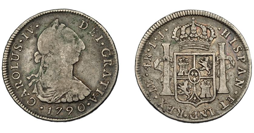 611   -  CARLOS IV. 4 reales. 1790. Lima. IJ. VI-624. BC+/MBC-. Escasa.