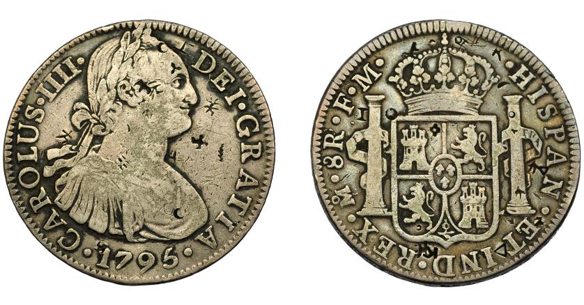 618   -  CARLOS IV. 8 reales. 1795. México. FM. VI-791. Resellos chinos. BC+/MBC-.