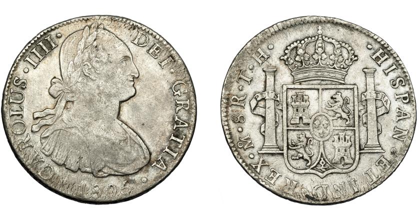 619   -  CARLOS IV. 8 reales. 1801. México. TH. VI-803. Leve plata agria. MBC-/MBC.