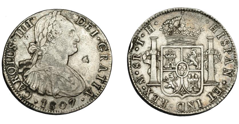 620   -  CARLOS IV. 8 reales. 1807. México. TH. VI-805. Golpe en canto. MBC.