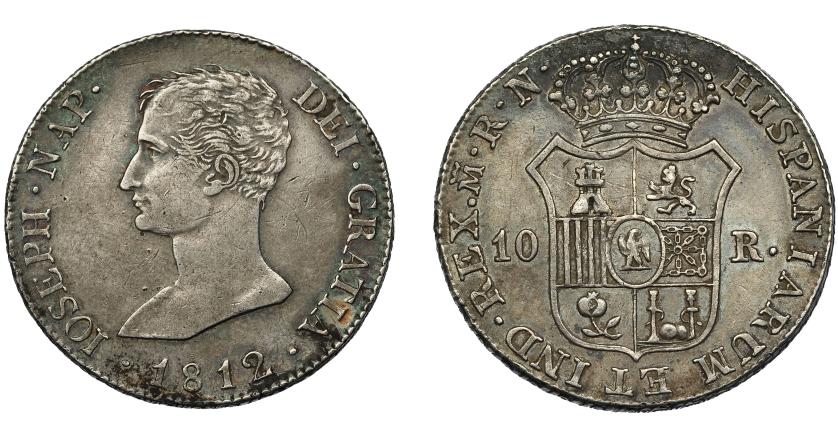627   -  JOSÉ NAPOLEÓN I. 10 reales. 1812. Madrid. RN. VI-24. Pequeñas marcas. MBC. Muy escasa en esta conservación. 