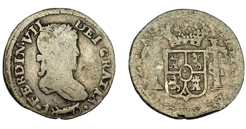 639   -  FERNANDO VII. 1/2 real. 1820. Zacatecas. AG. VI-437. Rebaba en la fecha. BC+/BC-.