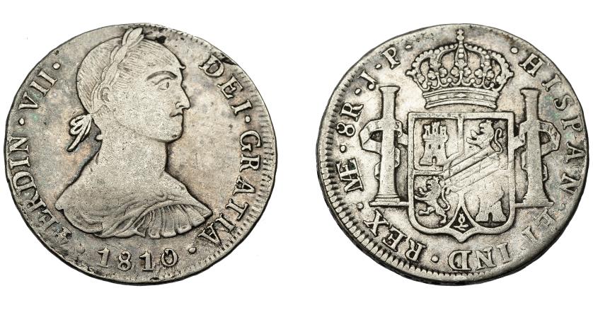 643   -  FERNANDO VII. 8 reales. 1810. Lima. JP. VI-1039. Rayas de ajuste en rev. BC+.