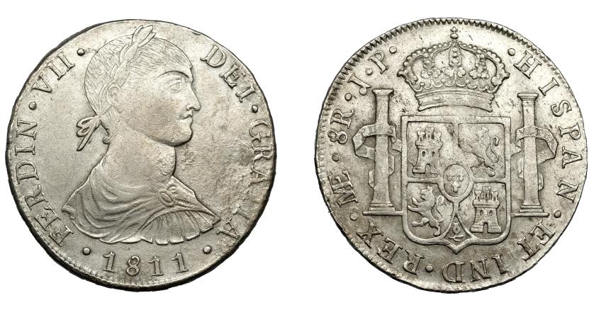 644   -  FERNANDO VII. 8 reales. 1811. Lima. JP. VI-1040. Erosiones en anv. MBC+.
