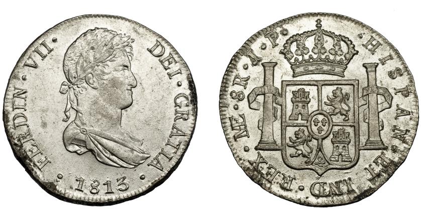 645   -  FERNANDO VII. 8 reales. 1813. Lima. JP. VI-1044. Manchas en el canto. EBC/EBC+. B.O.