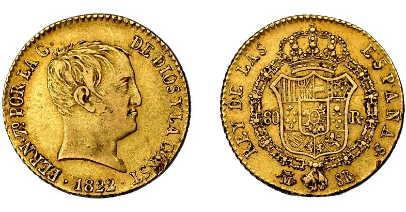 653   -  FERNANDO VII. 80 reales. 1822. Madrid. SR. VI-1344. MBC-.