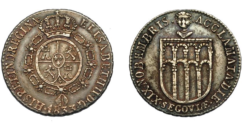654   -  ISABEL II. Medalla proclamación. 1833. Segovia. AR 24 mm. H-30. MBC.
