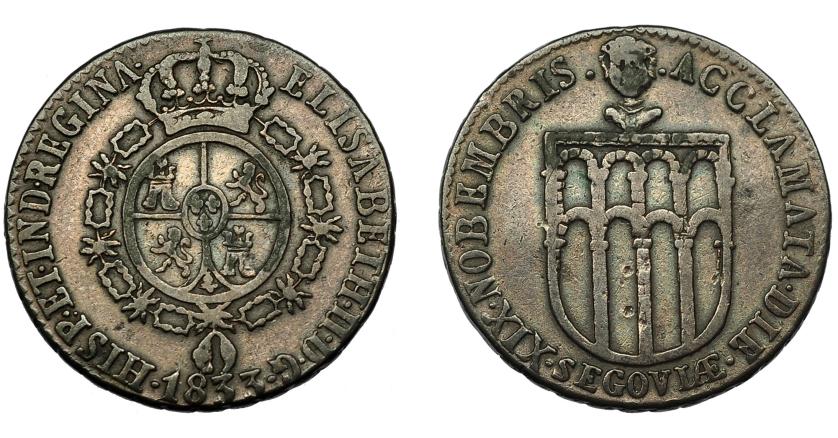 655   -  ISABEL II. Medalla proclamación. 1833. Segovia. AE 24 mm. H-30 vte. de metal. MBC-.