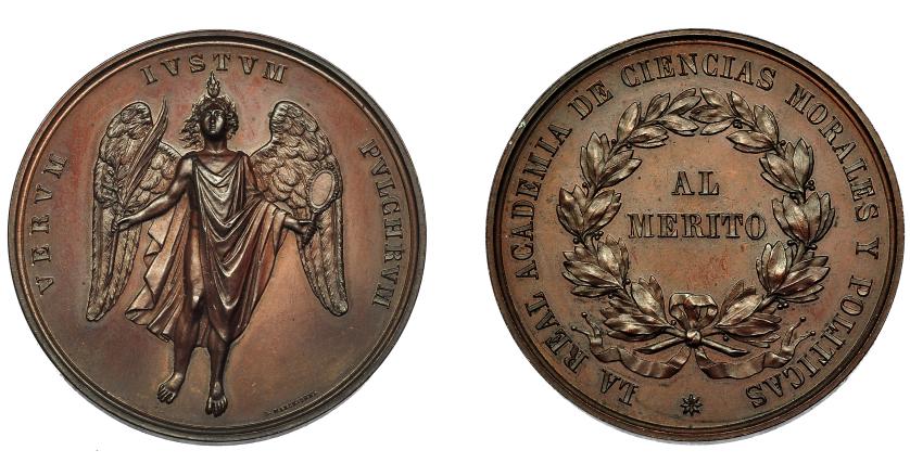 662   -  ISABEL II. Medalla. S/F. Real Academia de Ciencias Morales y Políticas. Grabador L. Marchionni. AE 45 mm. SC.