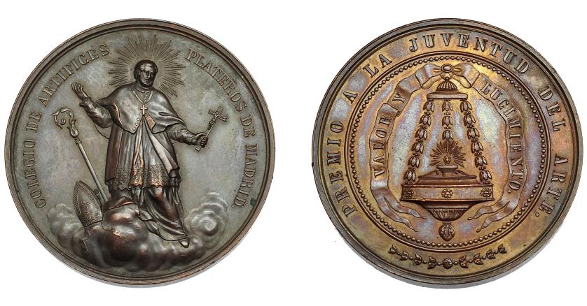 663   -  ISABEL II. Medalla. S/F. Colegio de artífices plateros de Madrid S. Eloy. AE 48 mm. EBC+.