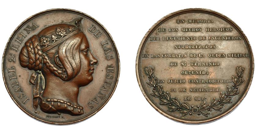 668   -  ISABEL II. Medalla. Orden militar de S. Fernando. 1847. Grabador Pingret. AE 56,5 mm. MPN-664. MBC.