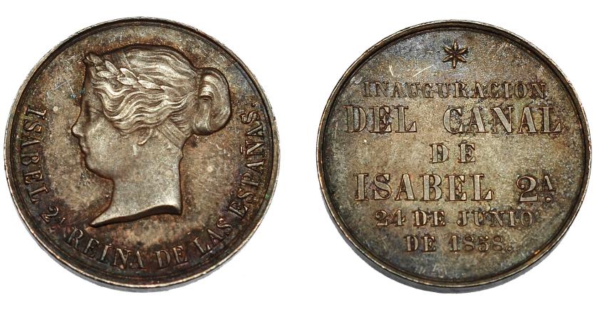 671   -  ISABEL II. Medalla. 1858. Inauguración del Canal de Isabel II. AE 23 mm. EBC-.