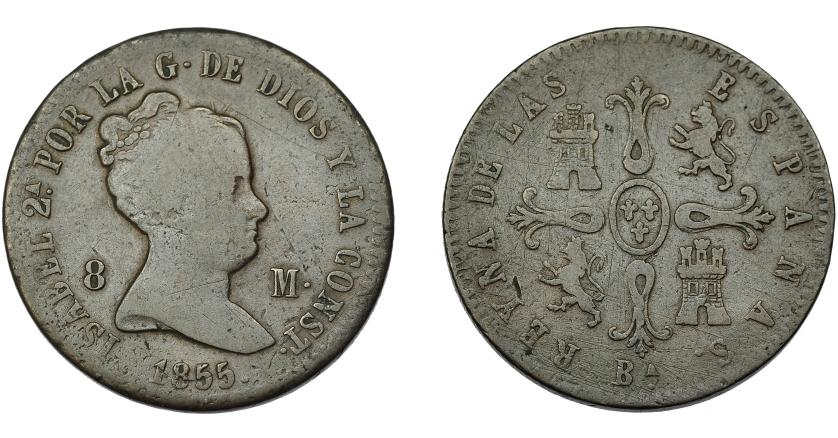 681   -  ISABEL II. 8 maravedís. 1855. Barcelona. VI-63. BC+.